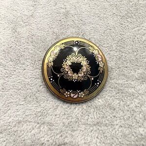 Vintage Michaela Frey 1960's Art Nouveau Floral Enamel Brooch with Gold Accents
